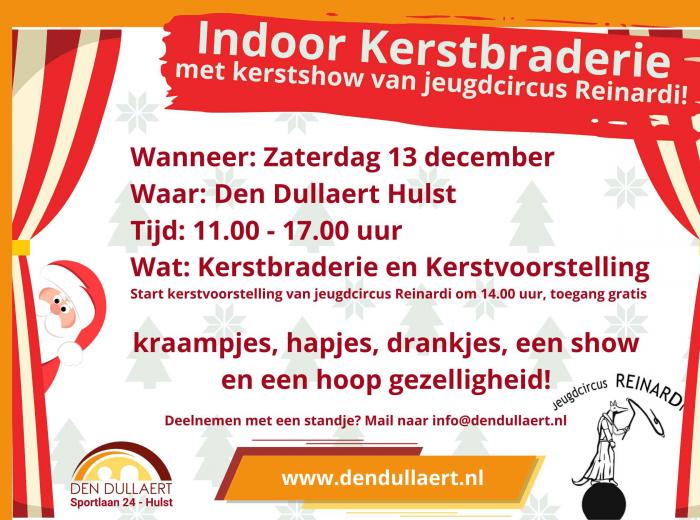 Indoor kerstbraderie met kerstshow van jeugdcircus Reinardi