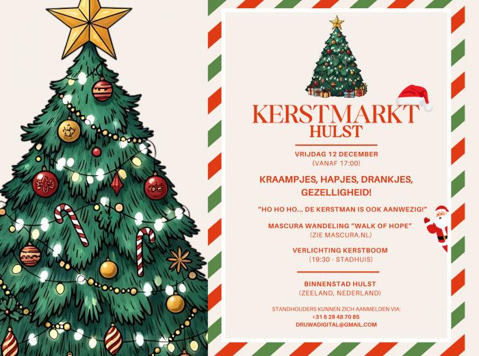 Kerstmarkt en ontsteken lichtjes kerstboom